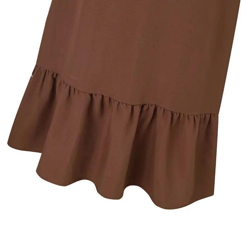 Solid Color Puff Sleeve Ruffle Hem Dress Vintage Robe with Pockets Women's Loose Long Dress — feature 14