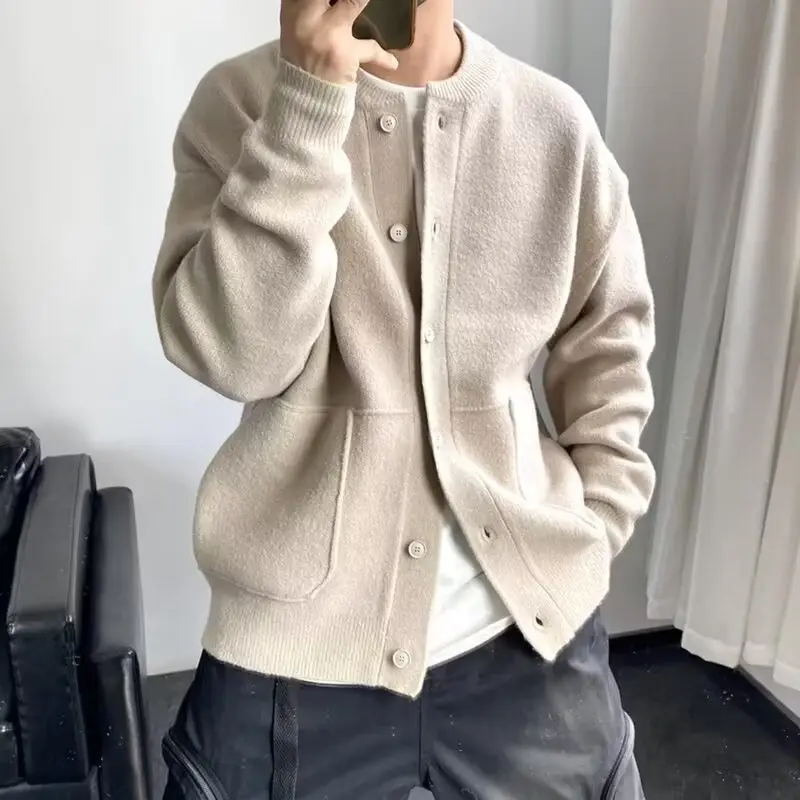 Olive Green Knitted Men's Cardigan Jacket Loose Fit — feature 10