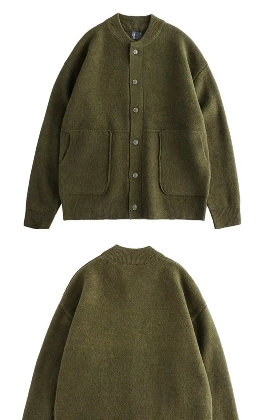 Olive Green Knitted Men's Cardigan Jacket Loose Fit — feature 15