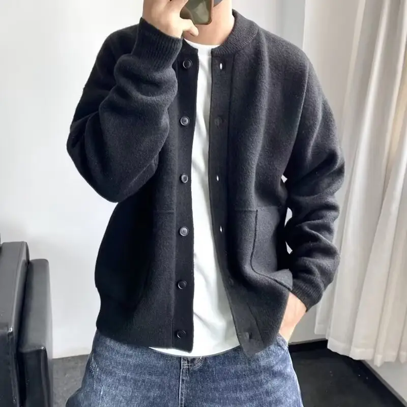 Olive Green Knitted Men's Cardigan Jacket Loose Fit — feature 3