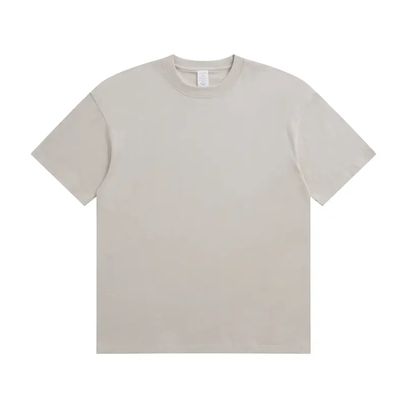 Men Cotton T-Shirt Light Grey Short Sleeve Loose Fit - Image 4