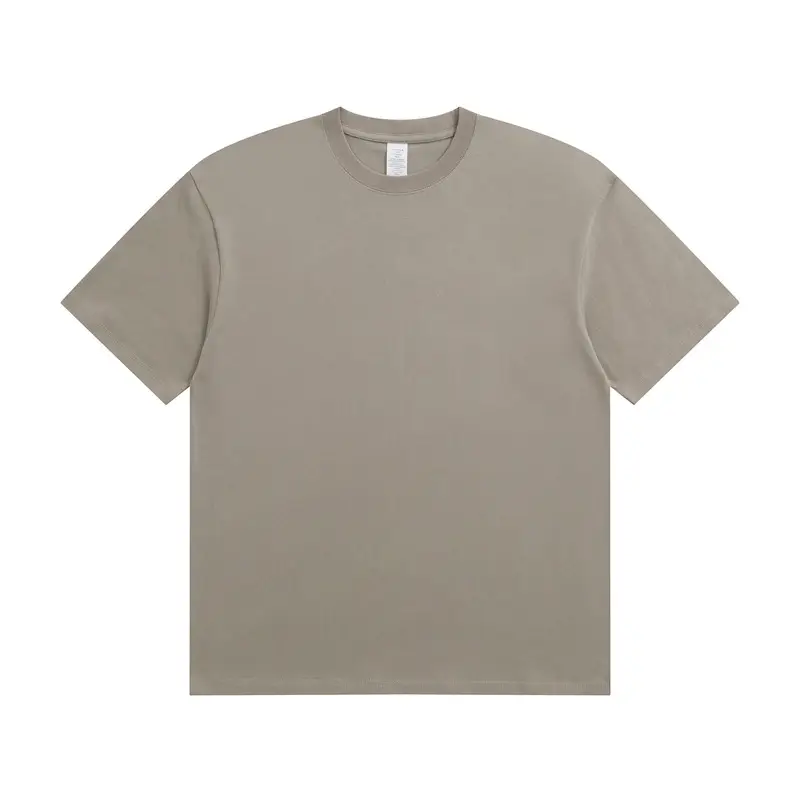 Men Cotton T-Shirt Light Grey Short Sleeve Loose Fit - Image 5