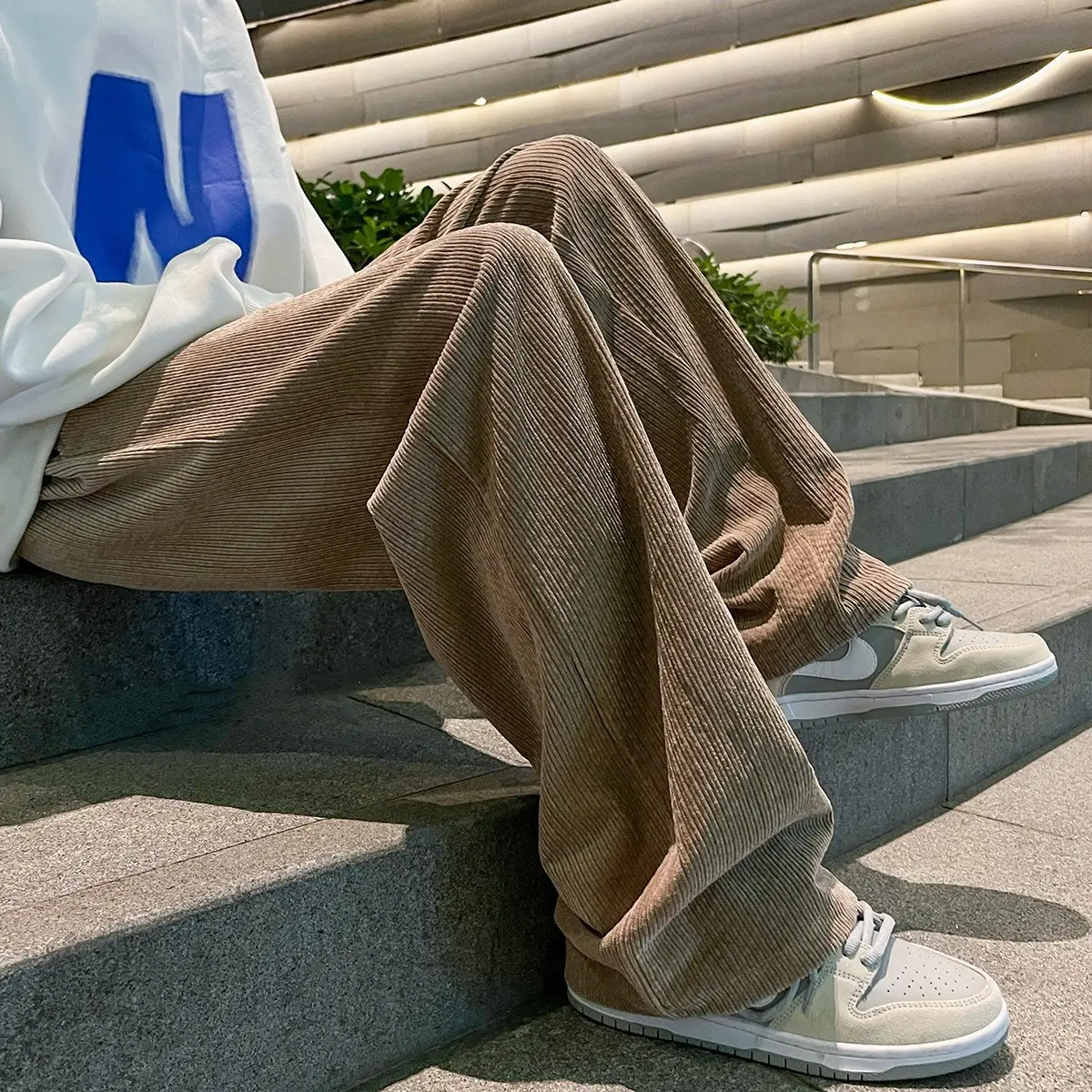 Men's Corduroy Wide-leg Pants Brown Winter - Image 4