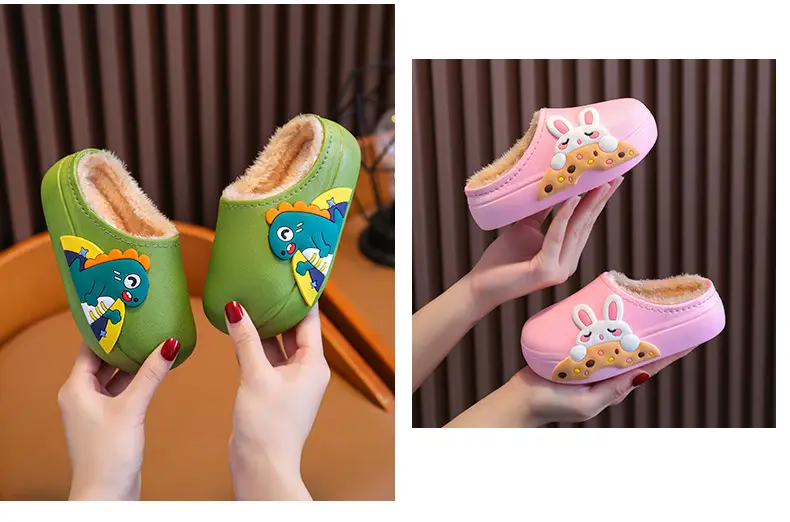 Children's cotton slippers winter indoor non-slip warm boys and girls waterproof soft bottom home baby Mao Mao outer wear cotton shoes — feature 19
