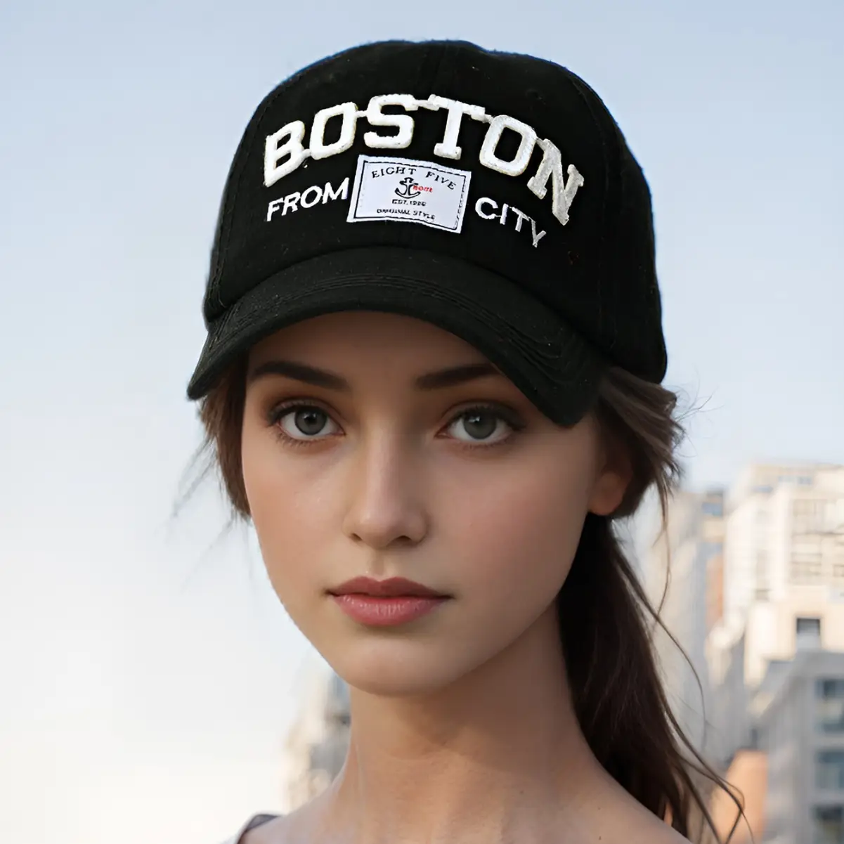 BOSTON Letter Baseball Cap Black Embroidered - Image 7