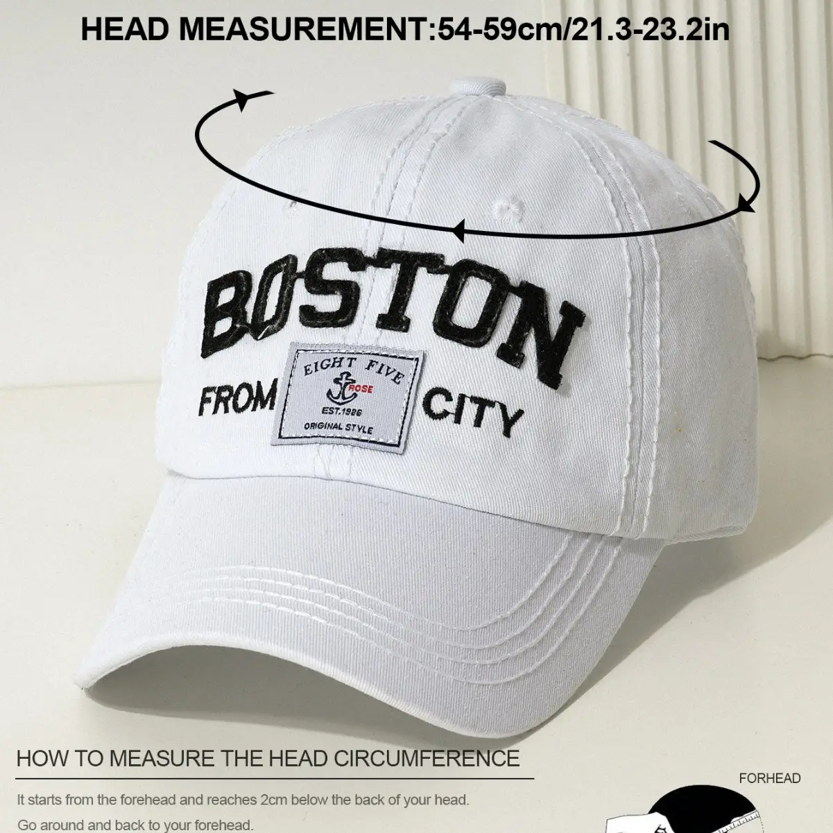 BOSTON Letter Baseball Cap Black Embroidered - Image 8