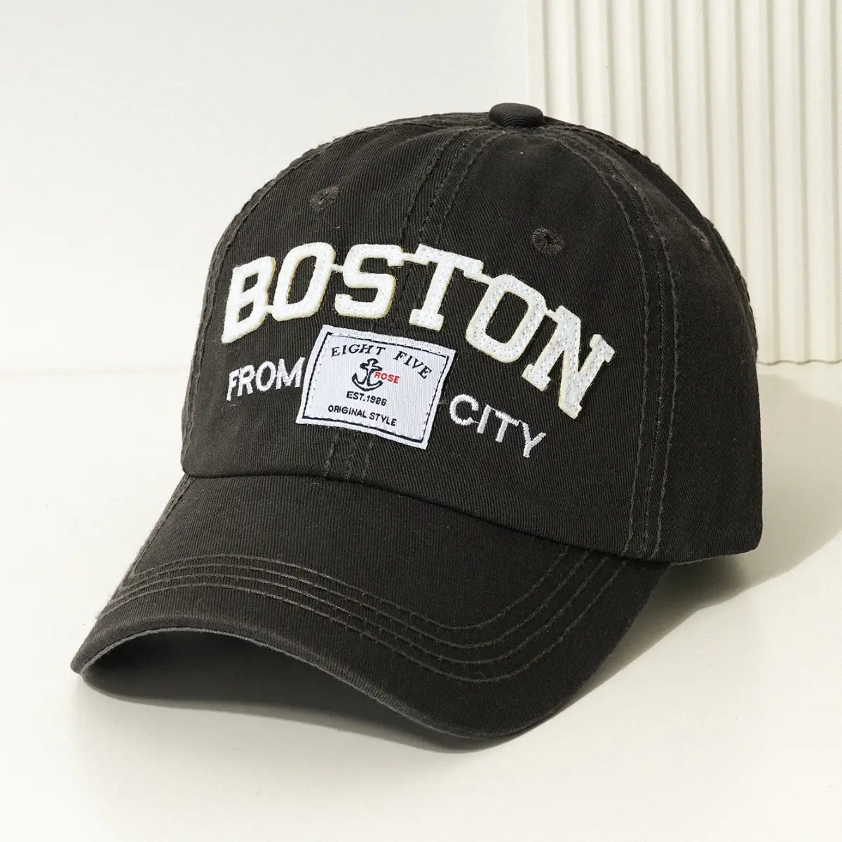 BOSTON Letter Baseball Cap Black Embroidered - Image 9