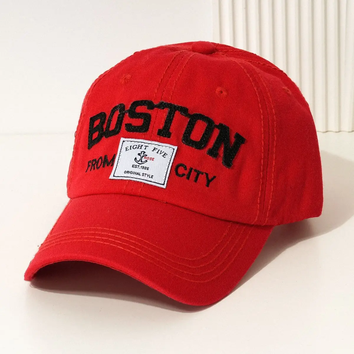 BOSTON Letter Baseball Cap Black Embroidered - Image 10