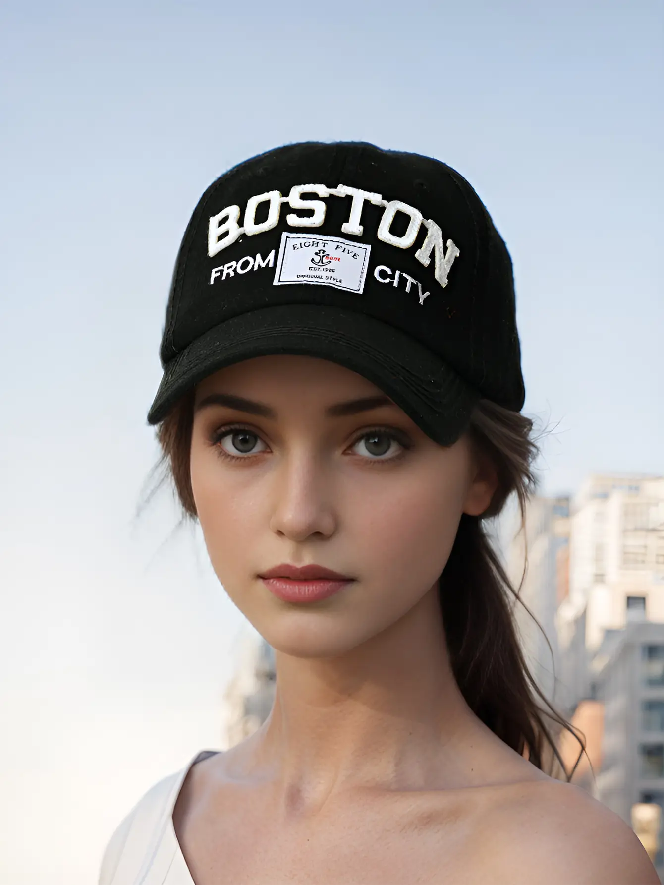BOSTON Letter Baseball Cap Black Embroidered — feature 1