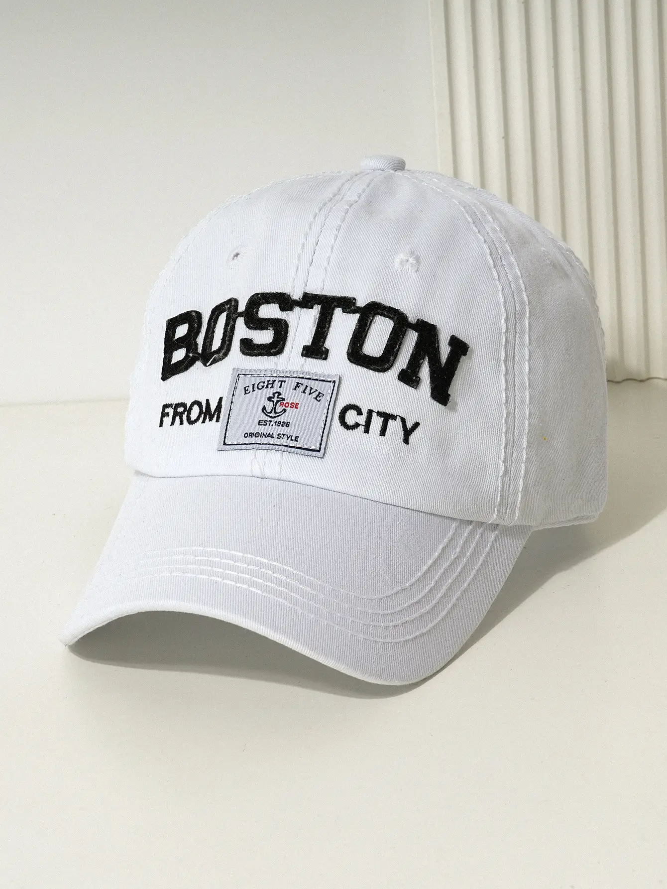 BOSTON Letter Baseball Cap Black Embroidered — feature 3