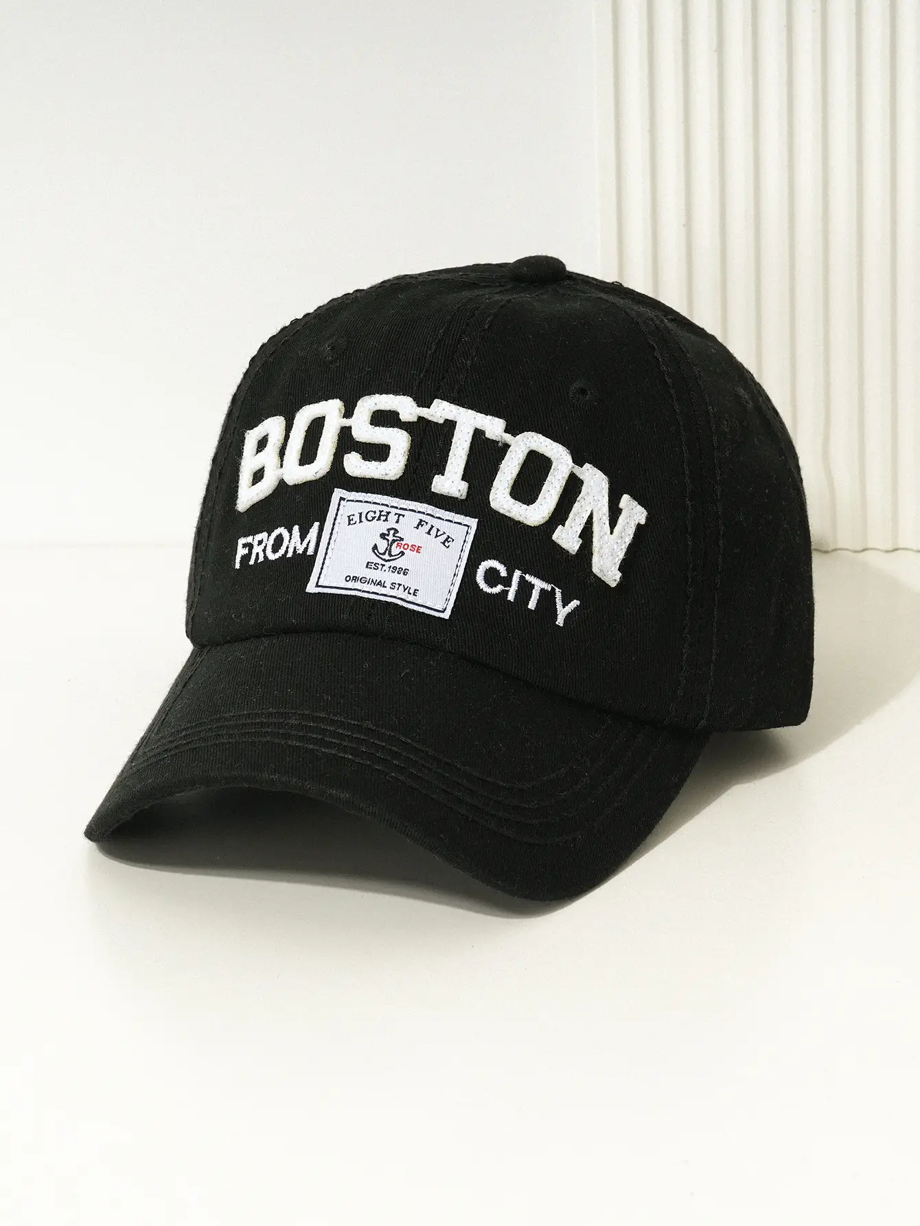 BOSTON Letter Baseball Cap Black Embroidered — feature 6