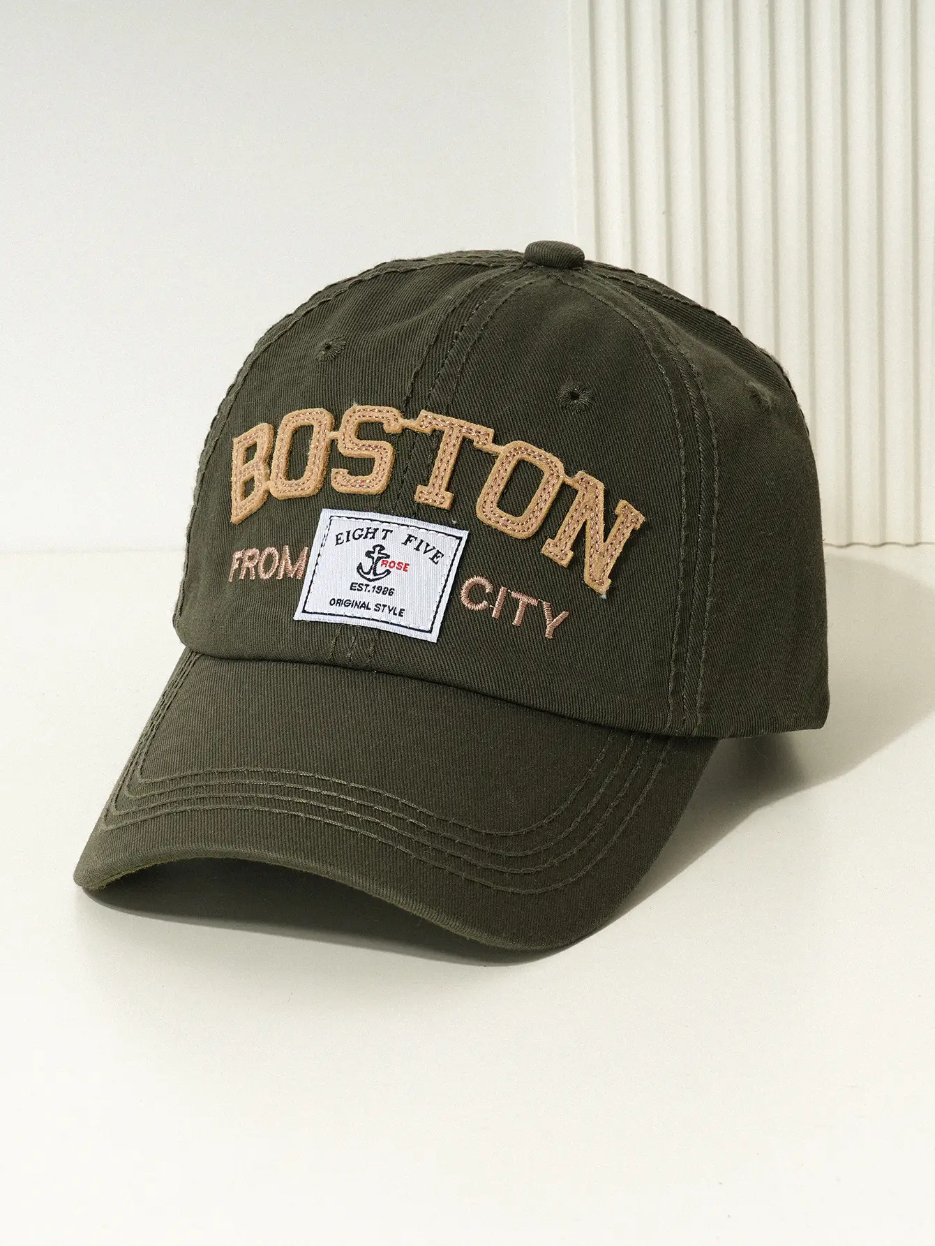 BOSTON Letter Baseball Cap Black Embroidered — feature 7