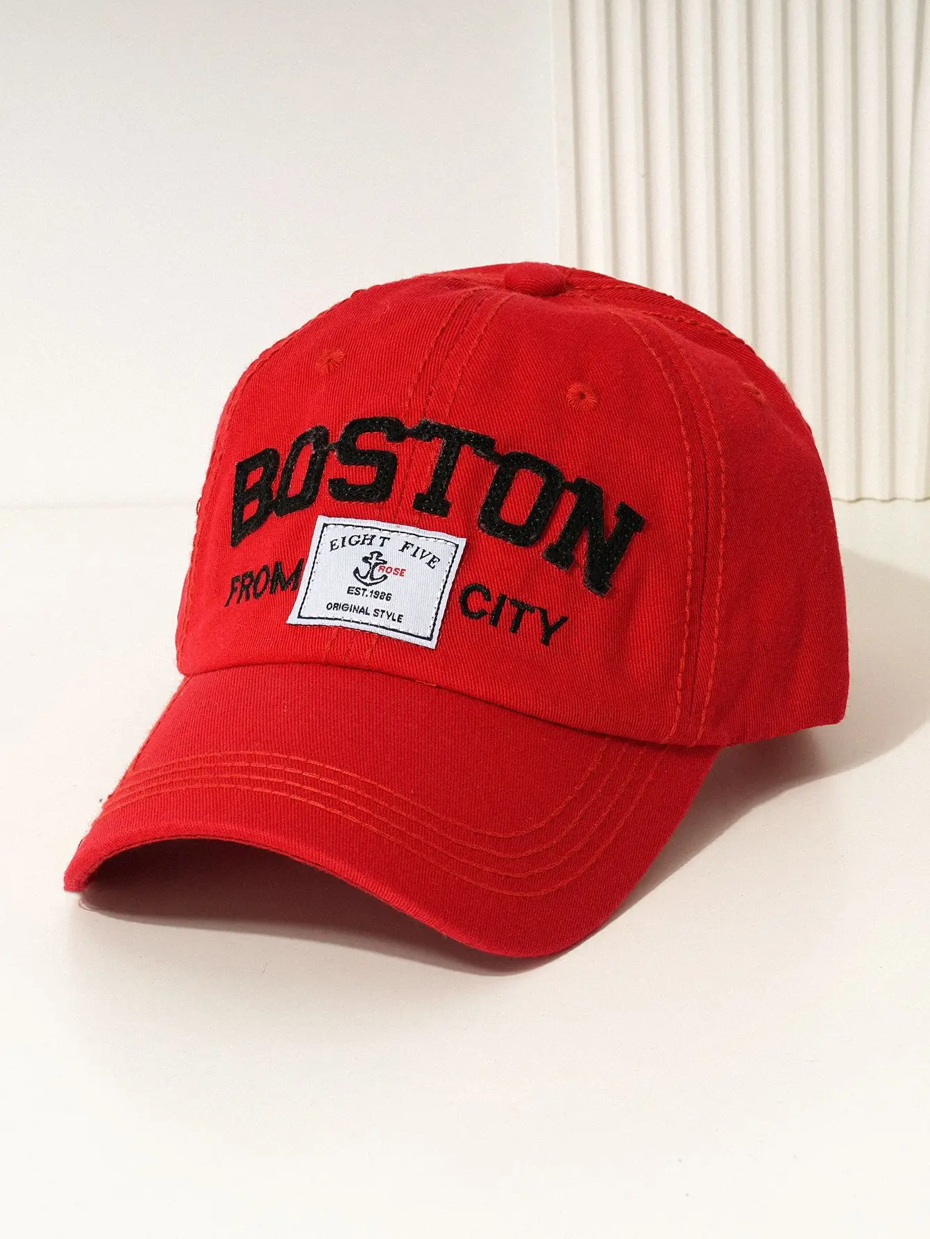 BOSTON Letter Baseball Cap Black Embroidered — feature 8