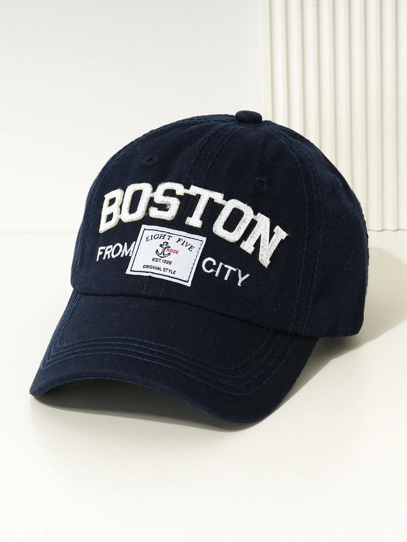 BOSTON Letter Baseball Cap Black Embroidered - Image 3