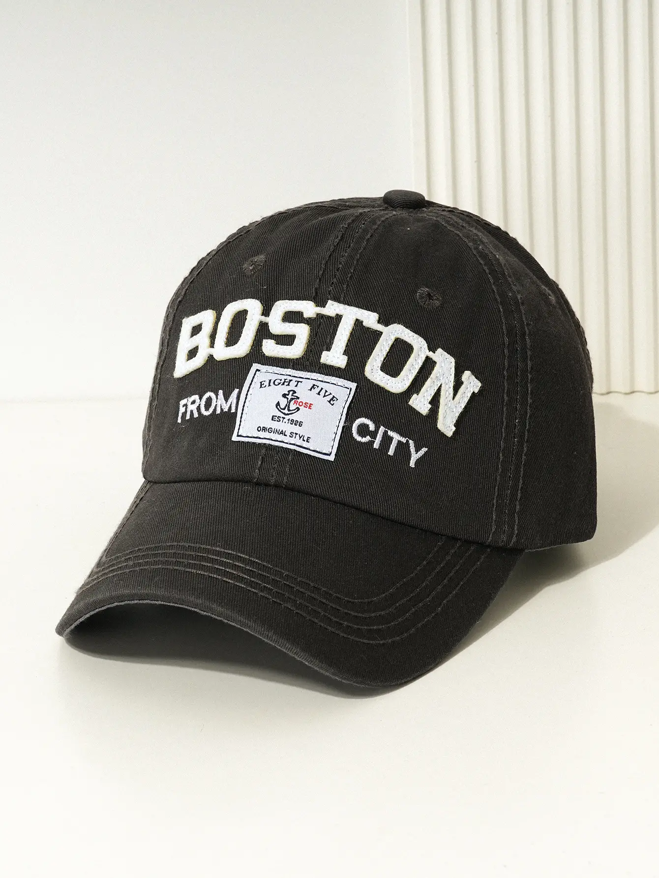 BOSTON Letter Baseball Cap Black Embroidered - Image 6