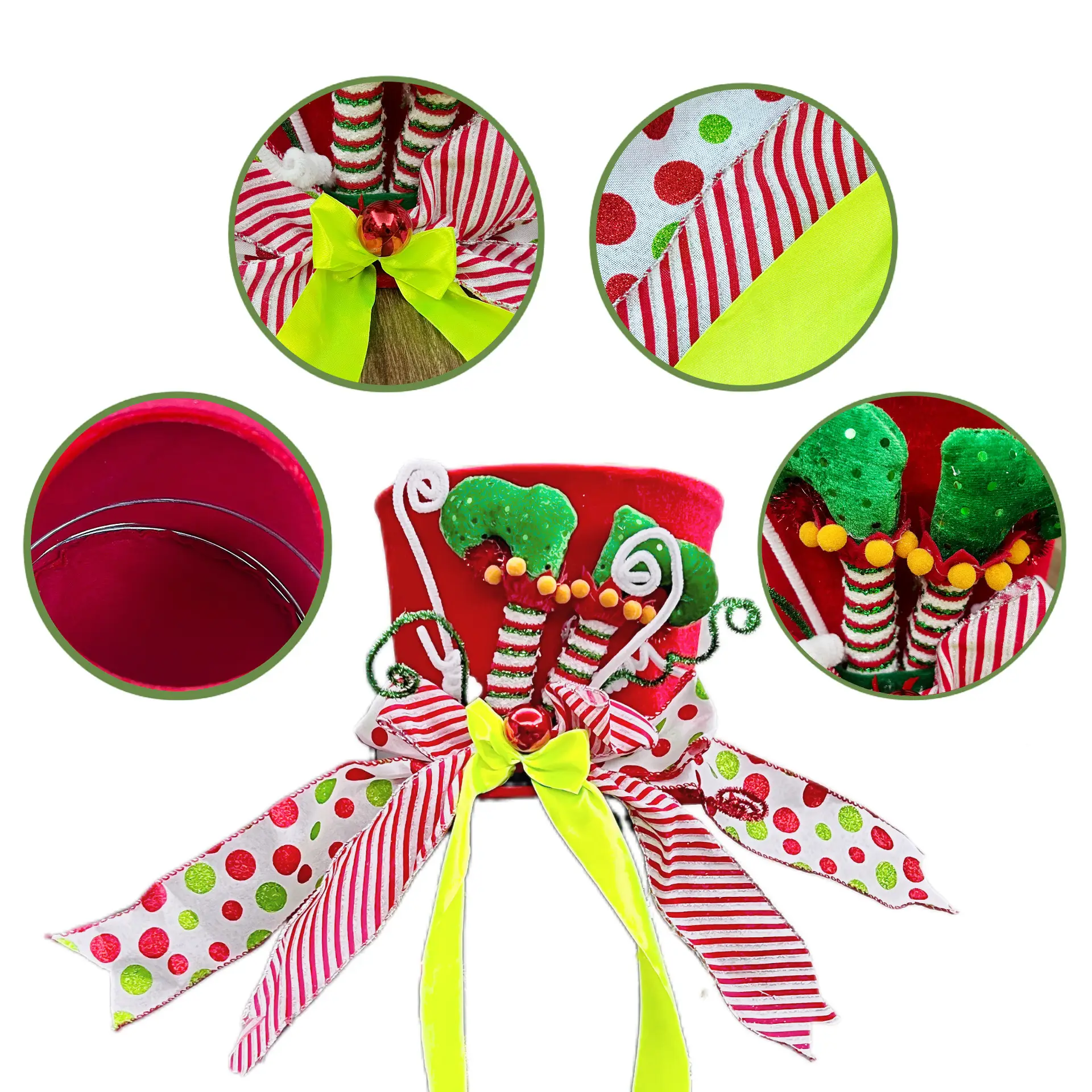 Christmas Tree Top Hat with Witch Leg Bow Decor — feature 11
