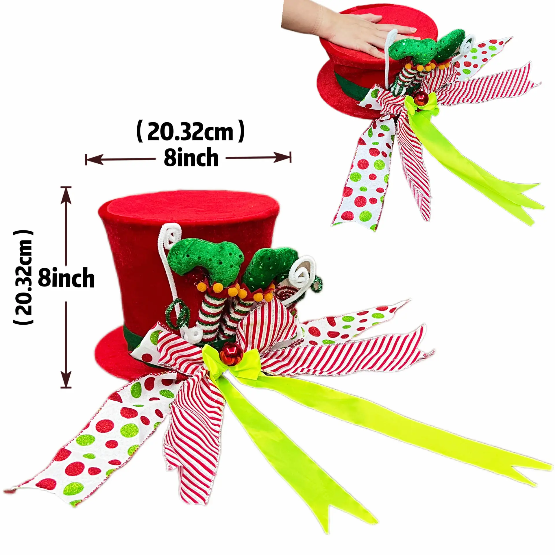Christmas Tree Top Hat with Witch Leg Bow Decor — feature 14
