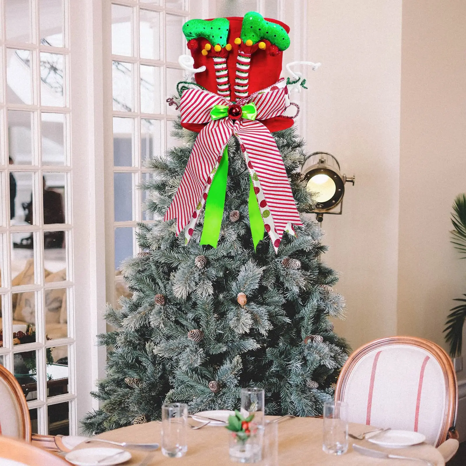Christmas Tree Top Hat with Witch Leg Bow Decor — feature 7