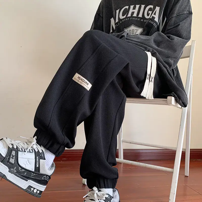 Men's 2024 Gray Sweatpants with Splicing Design - Image 2