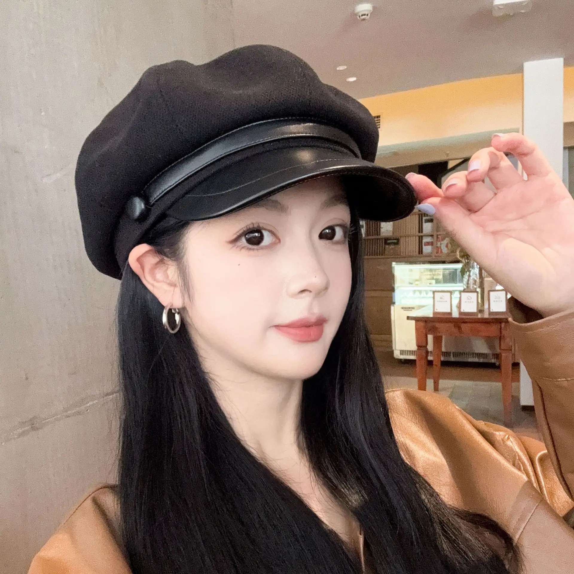 Women's Black Octagonal Beret Cap Spring Autumn Wear - Image 18