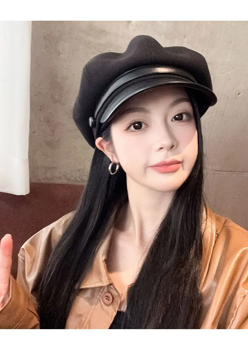Women's Black Octagonal Beret Cap Spring Autumn Wear — feature 13