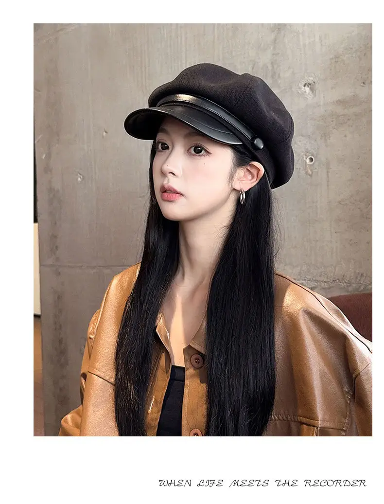 Women's Black Octagonal Beret Cap Spring Autumn Wear — feature 14