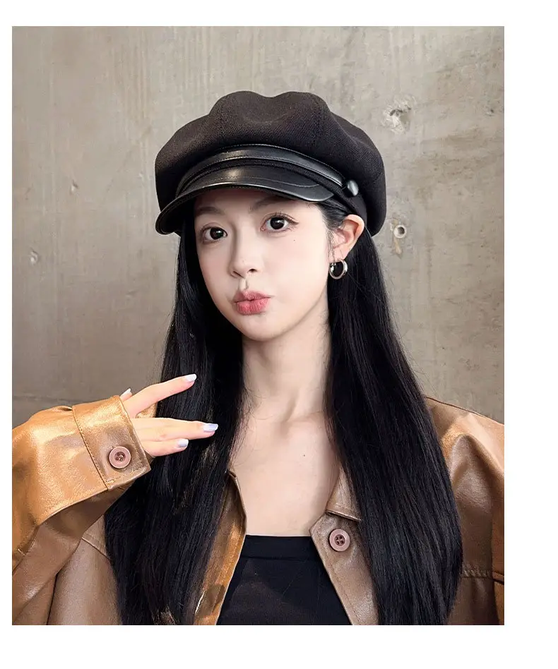 Women's Black Octagonal Beret Cap Spring Autumn Wear — feature 15