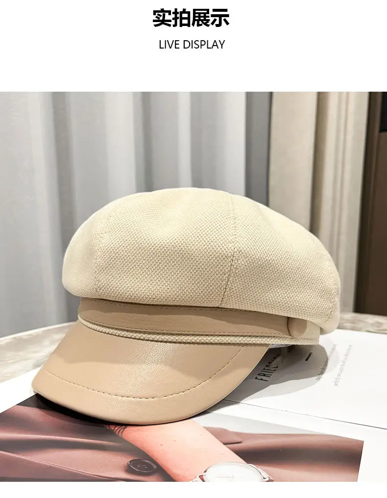 Women's Black Octagonal Beret Cap Spring Autumn Wear — feature 17