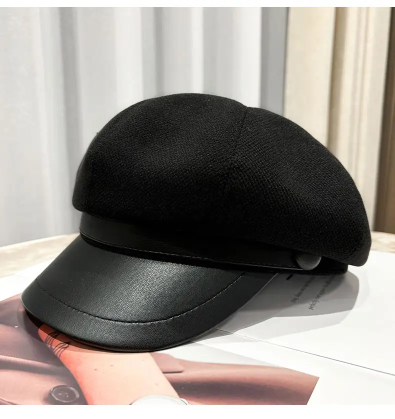 Women's Black Octagonal Beret Cap Spring Autumn Wear — feature 20