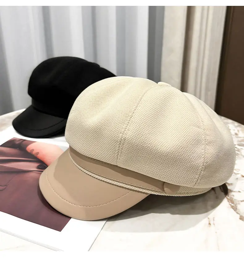Women's Black Octagonal Beret Cap Spring Autumn Wear — feature 21