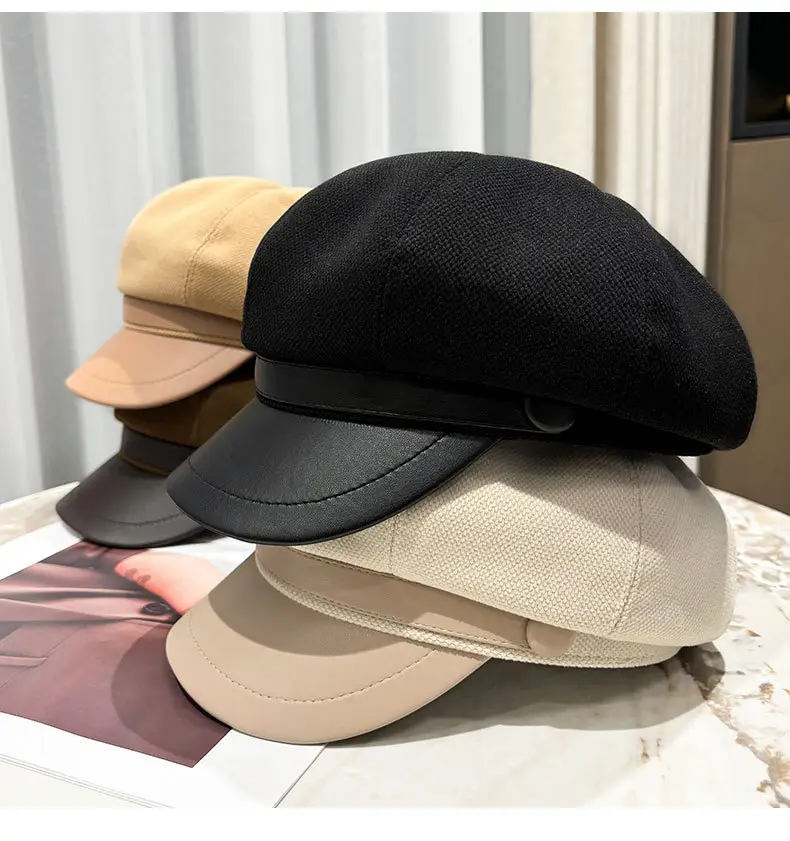 Women's Black Octagonal Beret Cap Spring Autumn Wear — feature 23