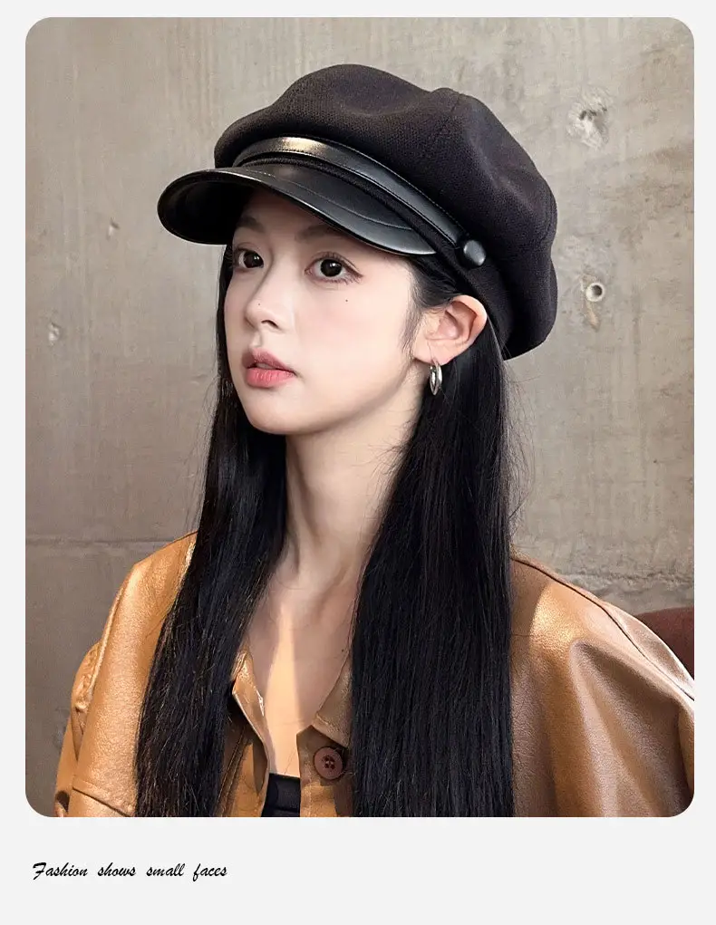 Women's Black Octagonal Beret Cap Spring Autumn Wear — feature 5