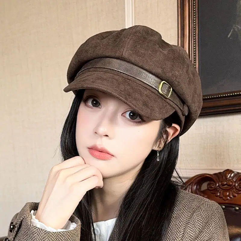 Women's Black Octagonal Beret Cap Spring Autumn Wear - Image 13