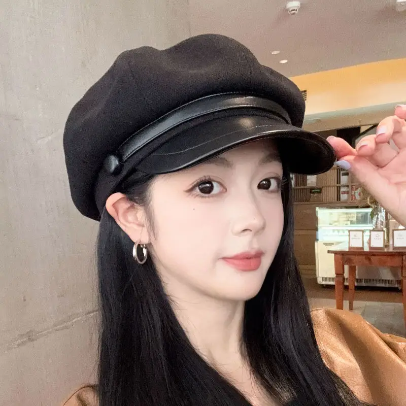 Women's Black Octagonal Beret Cap Spring Autumn Wear - Image 14