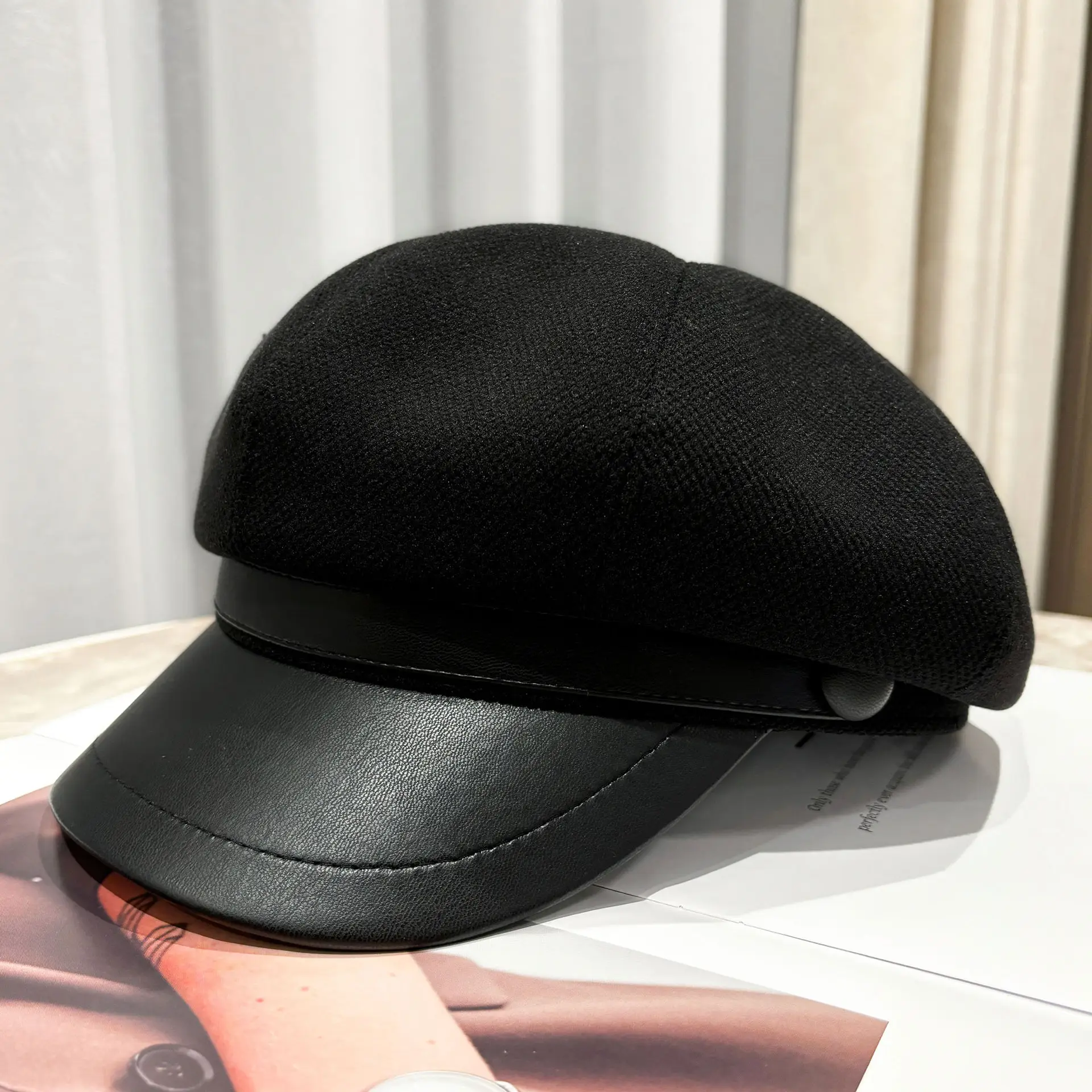 Women's Black Octagonal Beret Cap Spring Autumn Wear - Image 17