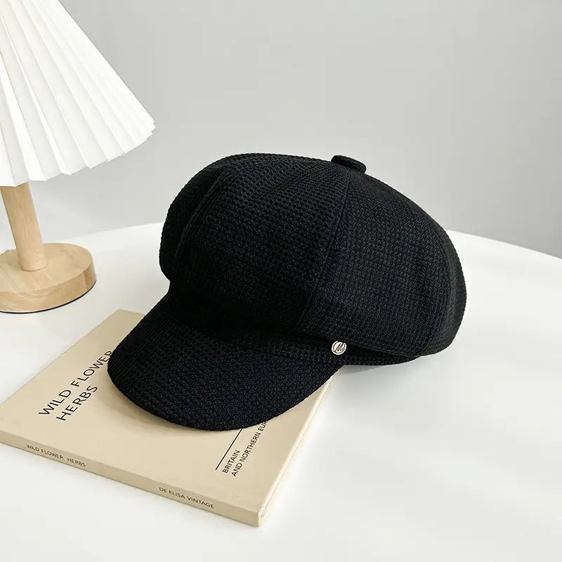 Women's Black Octagonal Beret Cap Spring Autumn Wear - Image 2