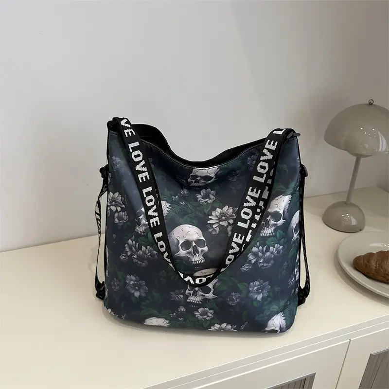 Nylon Skull Floral Shoulder Bag for Women - Image 5