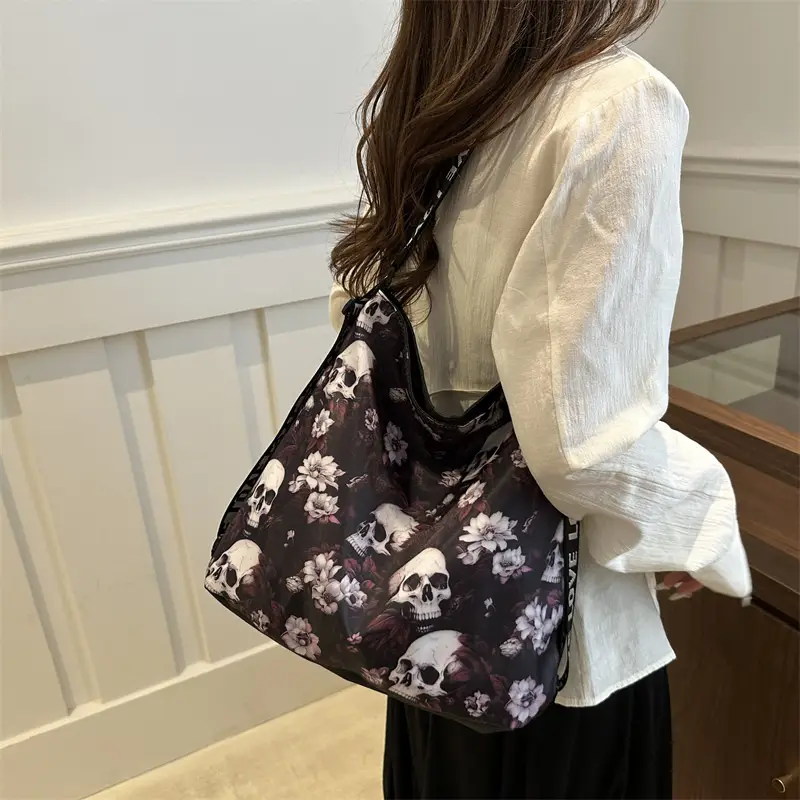 Nylon Skull Floral Shoulder Bag for Women - Image 6