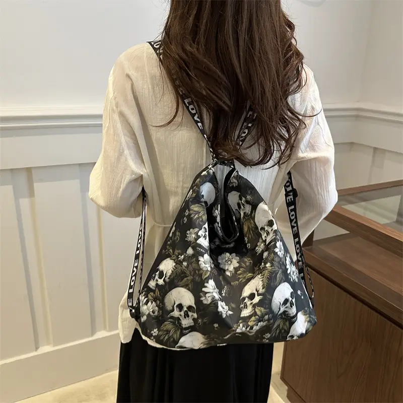 Nylon Skull Floral Shoulder Bag for Women - Image 7