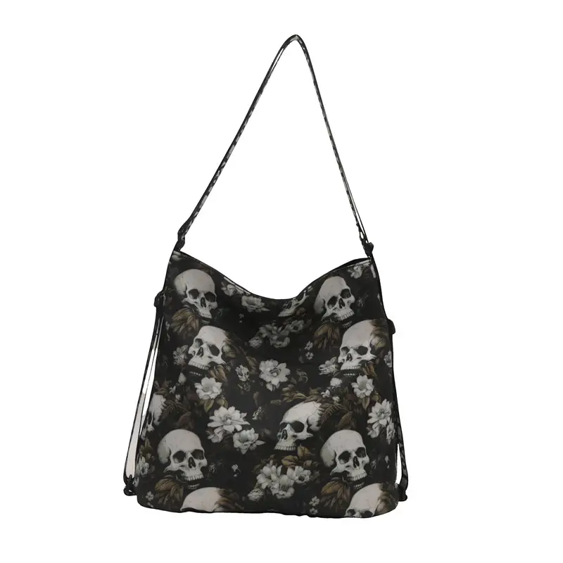 Nylon Skull Floral Shoulder Bag for Women - Image 9