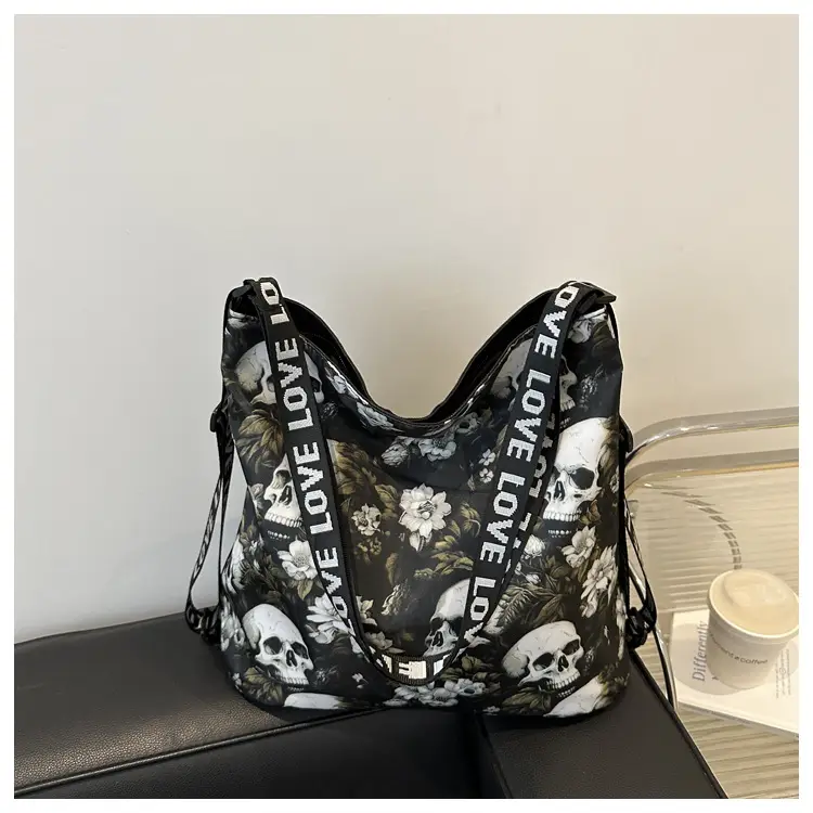 Nylon Skull Floral Shoulder Bag for Women — feature 11