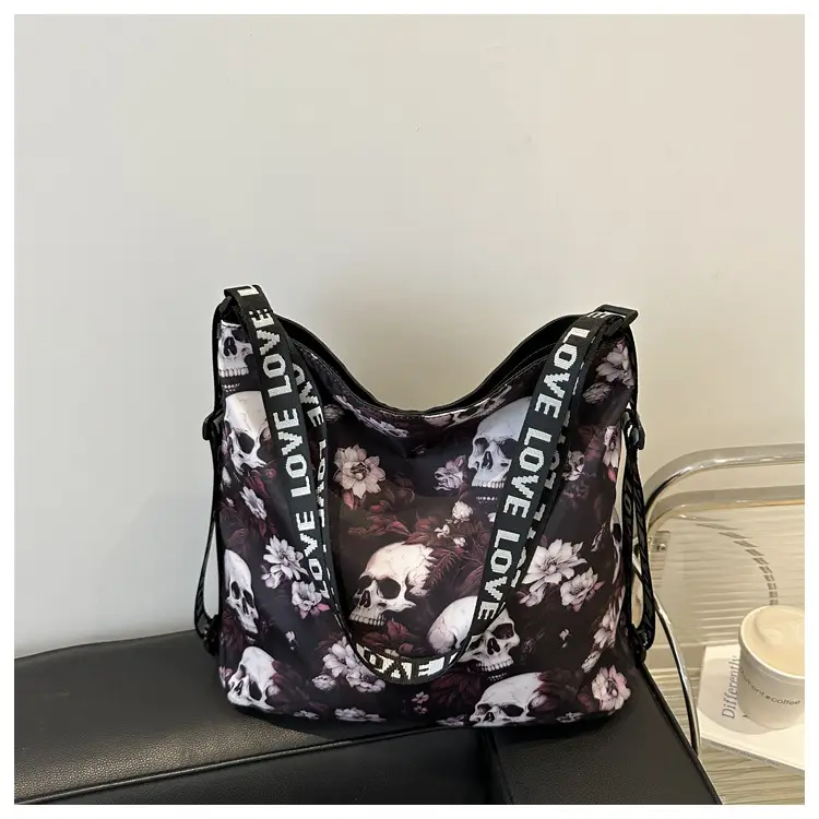 Nylon Skull Floral Shoulder Bag for Women — feature 12