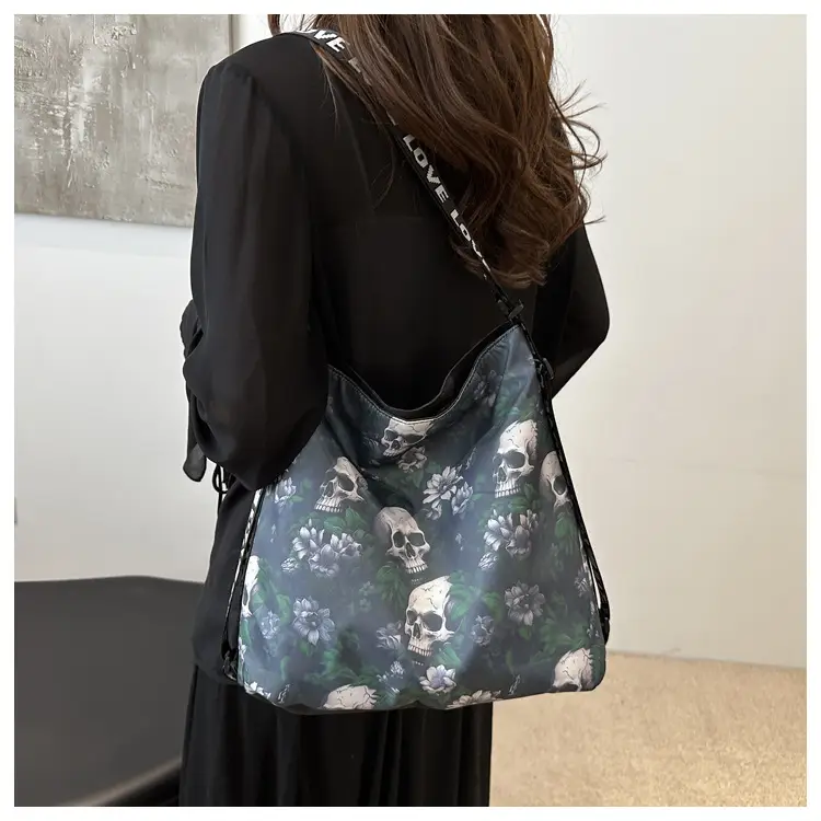 Nylon Skull Floral Shoulder Bag for Women — feature 15