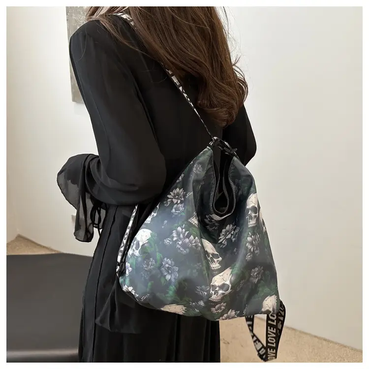 Nylon Skull Floral Shoulder Bag for Women — feature 18