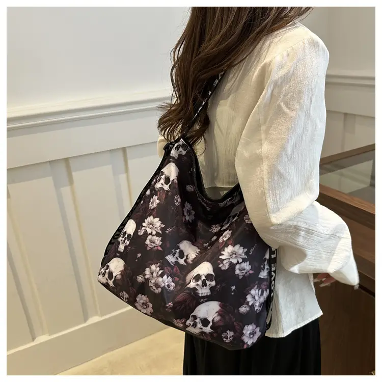 Nylon Skull Floral Shoulder Bag for Women — feature 19
