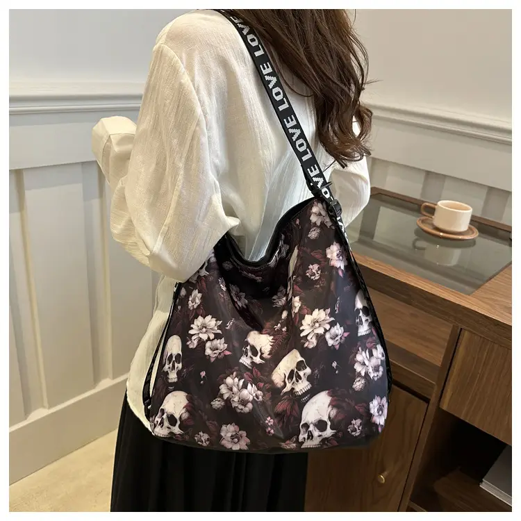 Nylon Skull Floral Shoulder Bag for Women — feature 20