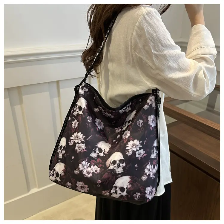 Nylon Skull Floral Shoulder Bag for Women — feature 21
