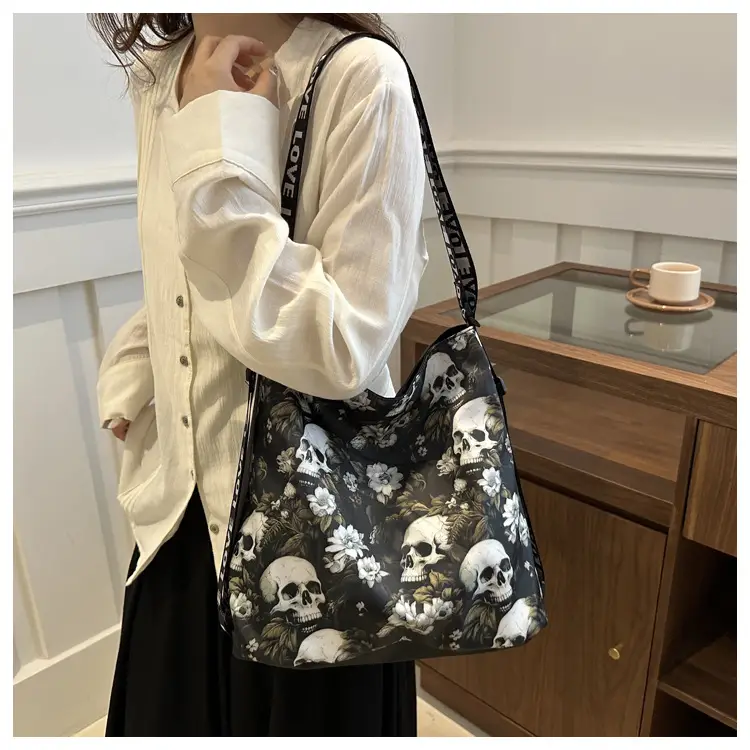 Nylon Skull Floral Shoulder Bag for Women — feature 23