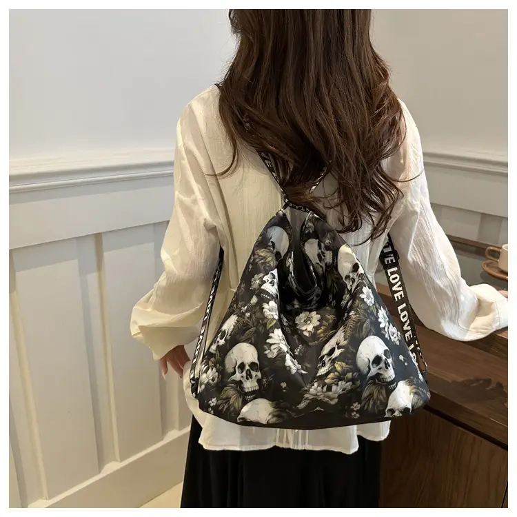 Nylon Skull Floral Shoulder Bag for Women — feature 25