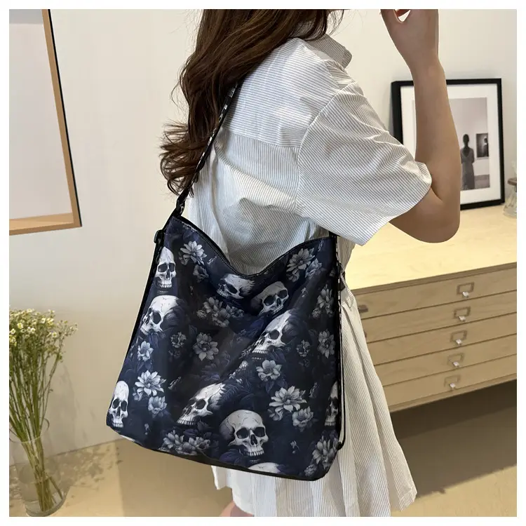 Nylon Skull Floral Shoulder Bag for Women — feature 26
